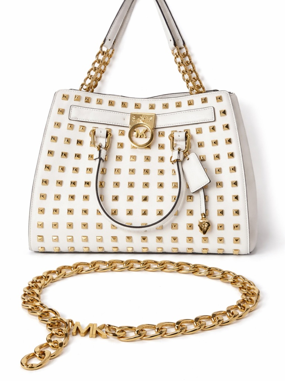 Michael Kors White Studded Tote with Gold Chain Accents - Picture 1 of 1